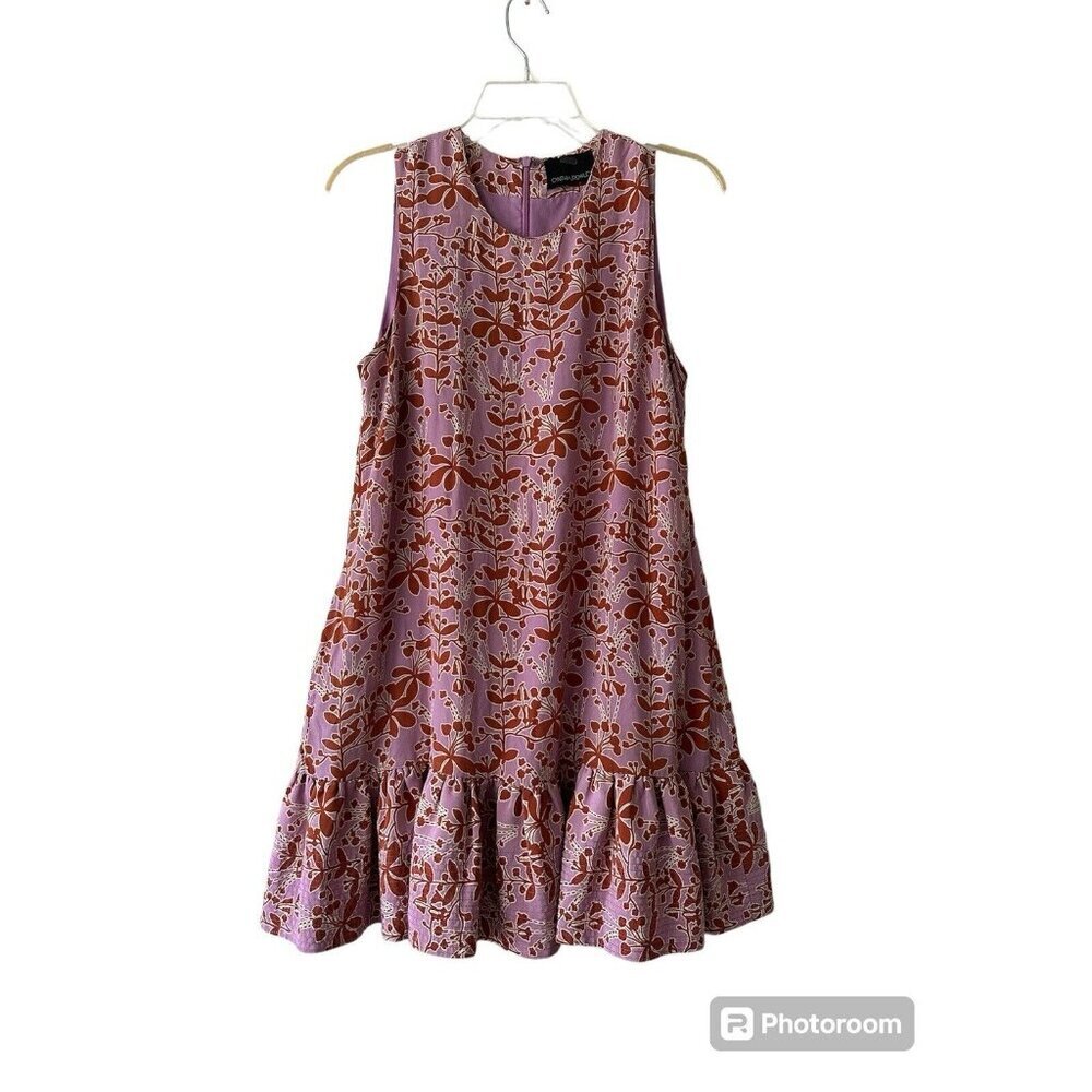 Cynthia Rowley 100% Silk Purple Multicolored Floral Print Drop Waist Dress  Sz 4